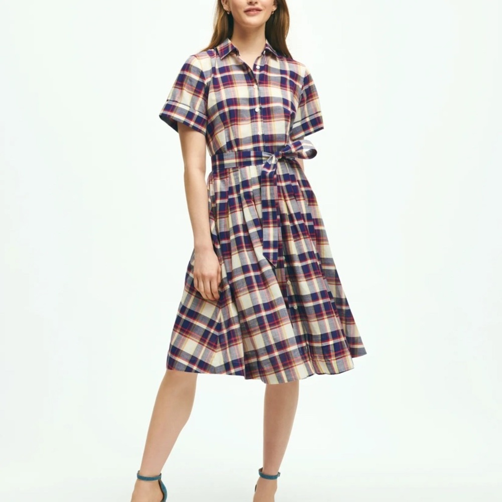 Brooks Brothers Signature Cotton Madras A-Line shirt dress